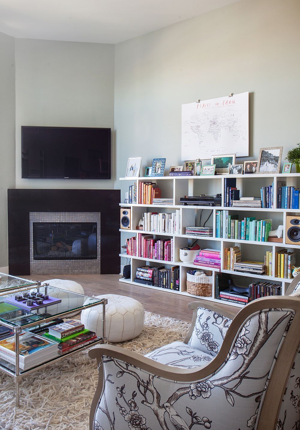 Crate & Barrel bird chairs in the living room