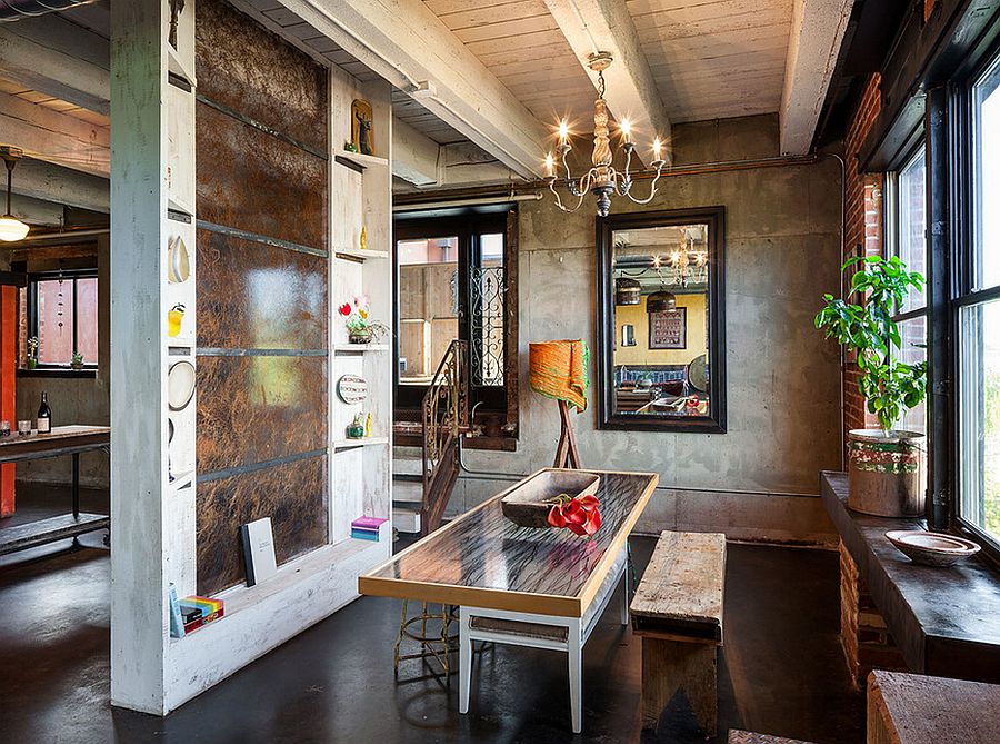 Custom crafted dining table steals the show in this loft dining room [From: KuDa Photography]