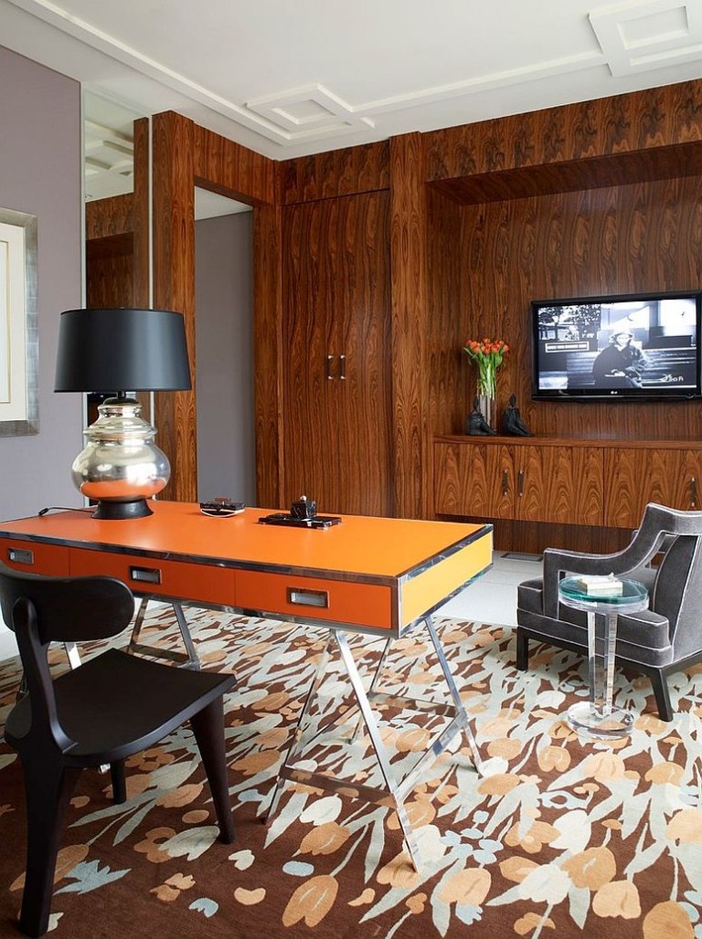 Custom Orange Desk Steals The Show In This Home Office 768x1028 