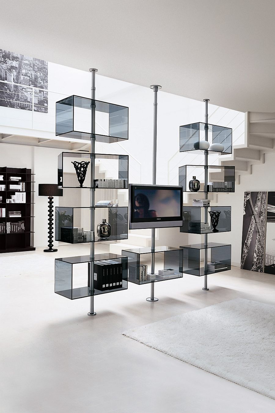 Domino TV Stand in metal and glass