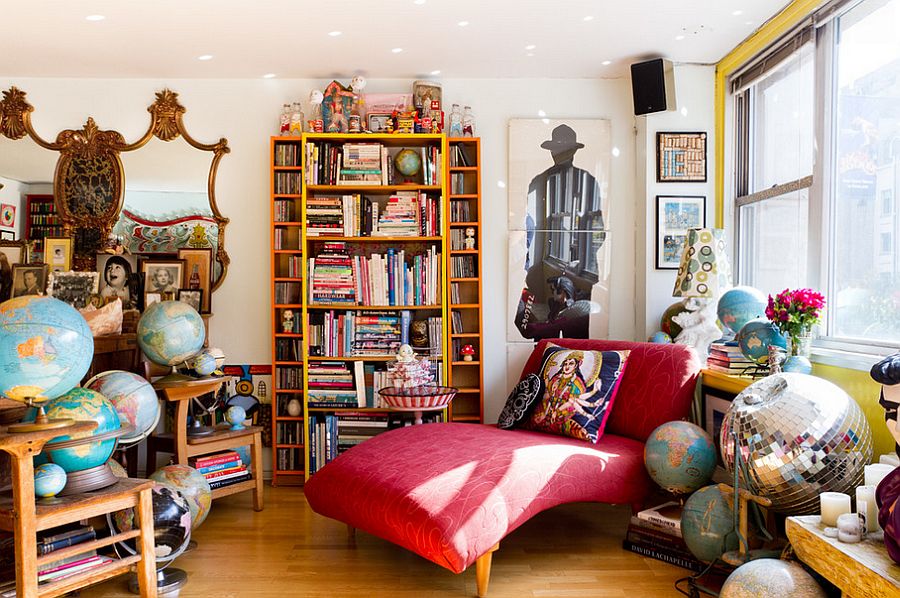Eclectic living room is al about color and contrast