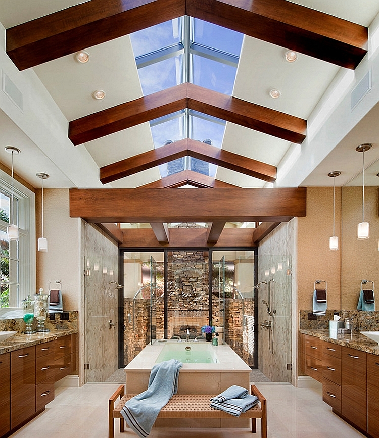 Exquisite contemporary bathroom with two showers
