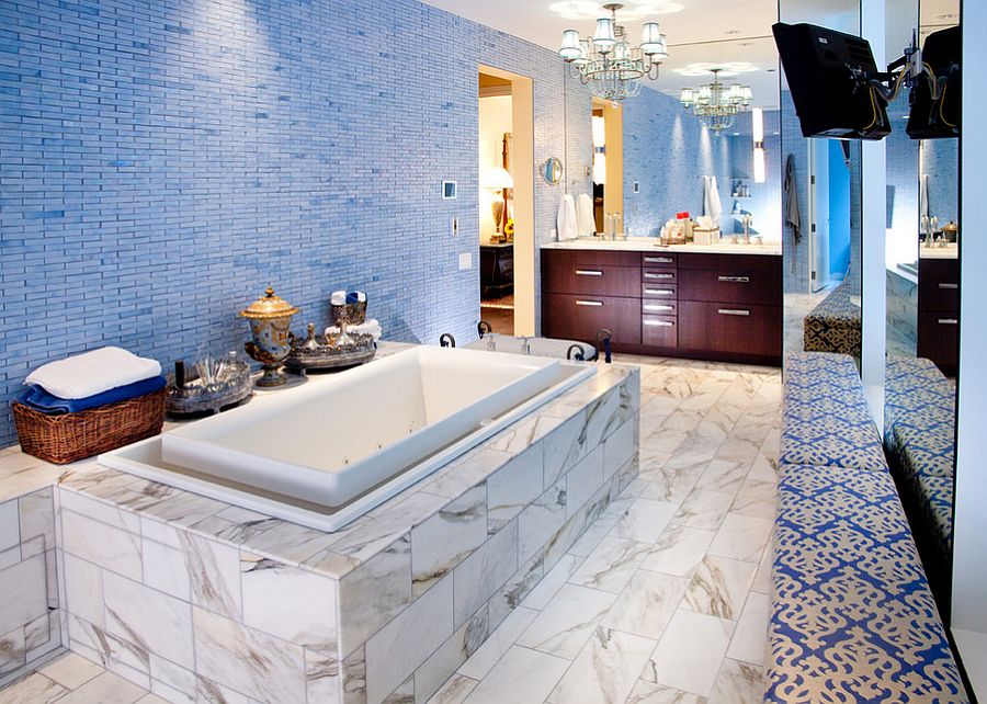 Exquisite use of blue tile in the bathroom