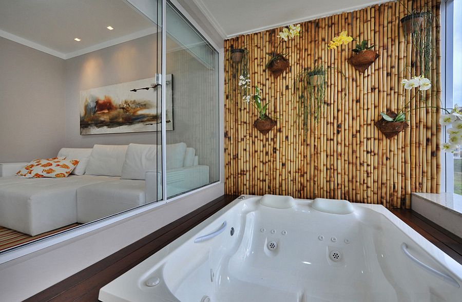 Fabulous bamboo wall acts as the perfect backdrop for a tranquil soothing dip