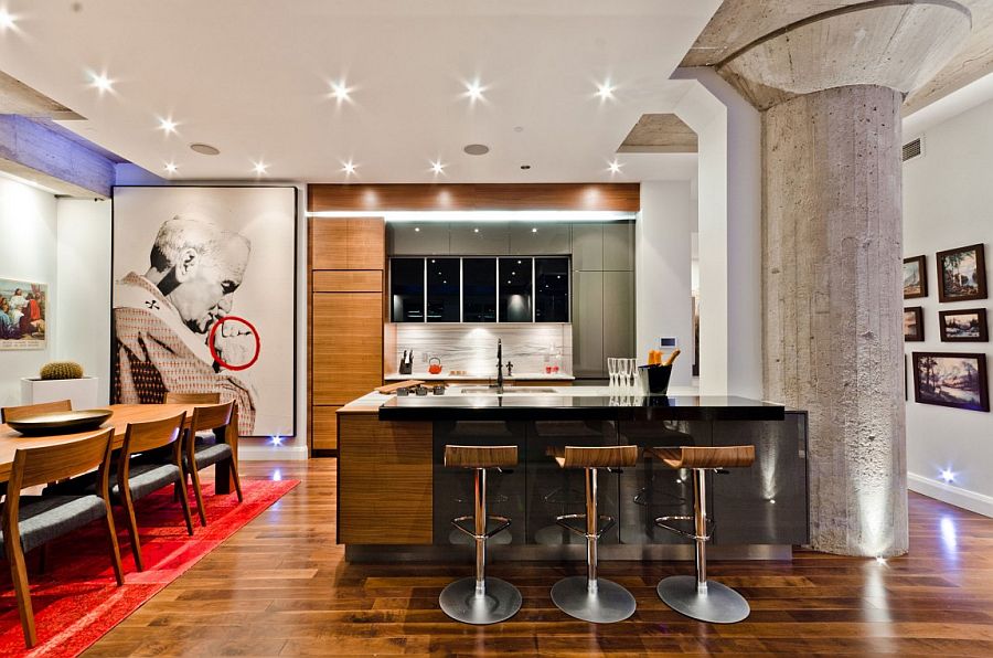 Fabulous modern kitchen with wooden accents and ingenious wall art
