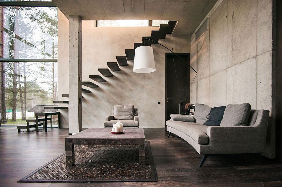 Floating staircase leading to the top level of the house
