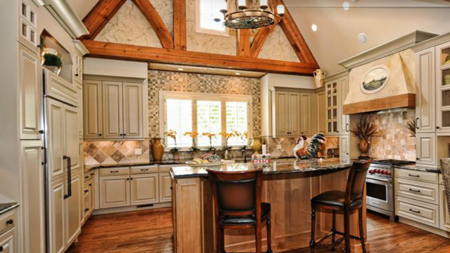 French Country Kitchen with Off White Cabinets