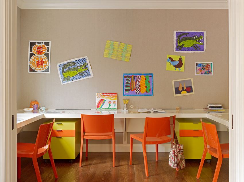 Hardwood flooring in a child-friendly home office