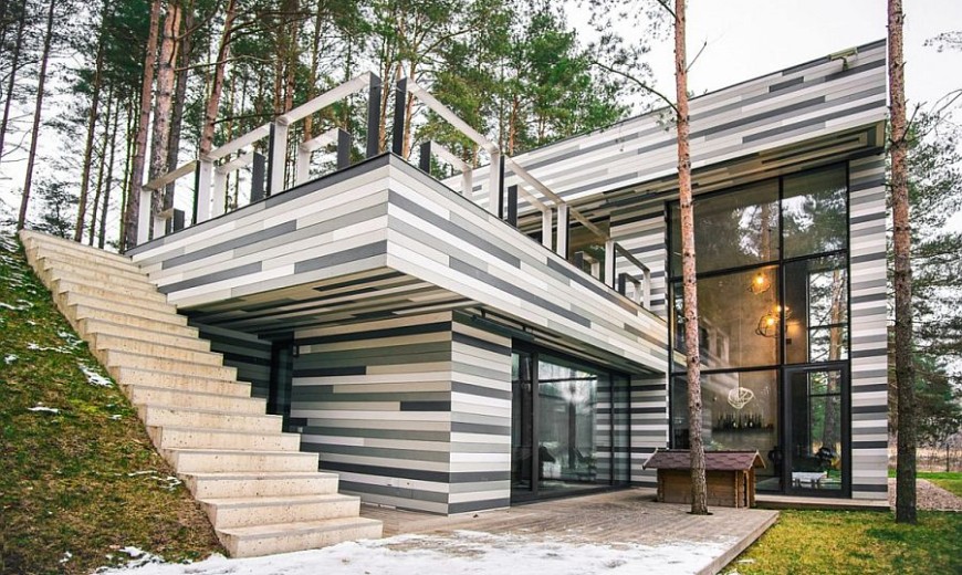 Forest House Gets Stunning Exterior with Different Shades of Grey Tiles
