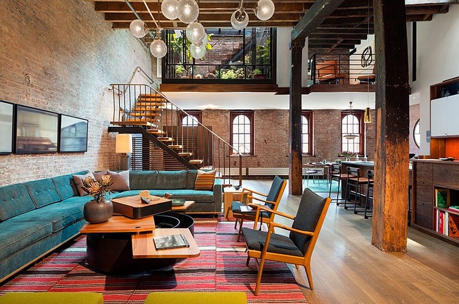 Interior of the loft combines modern and industrial style