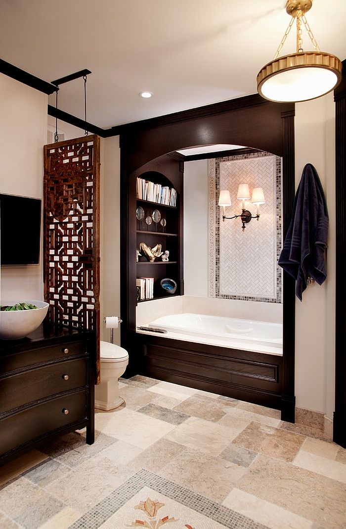 Lovely bathroom with a hint of Mediterranean charm [Design: Lisa Wolfe Design]