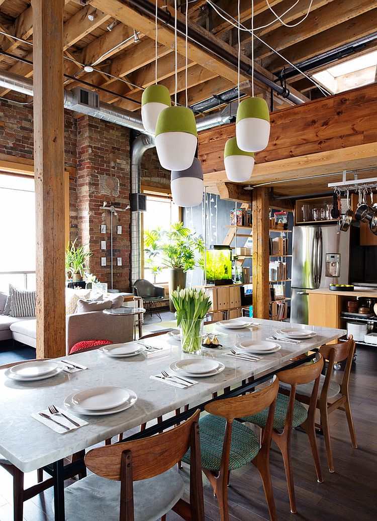 Lovely industrial dining room with a touch of green [Design: Pause Architecture + Interiors]