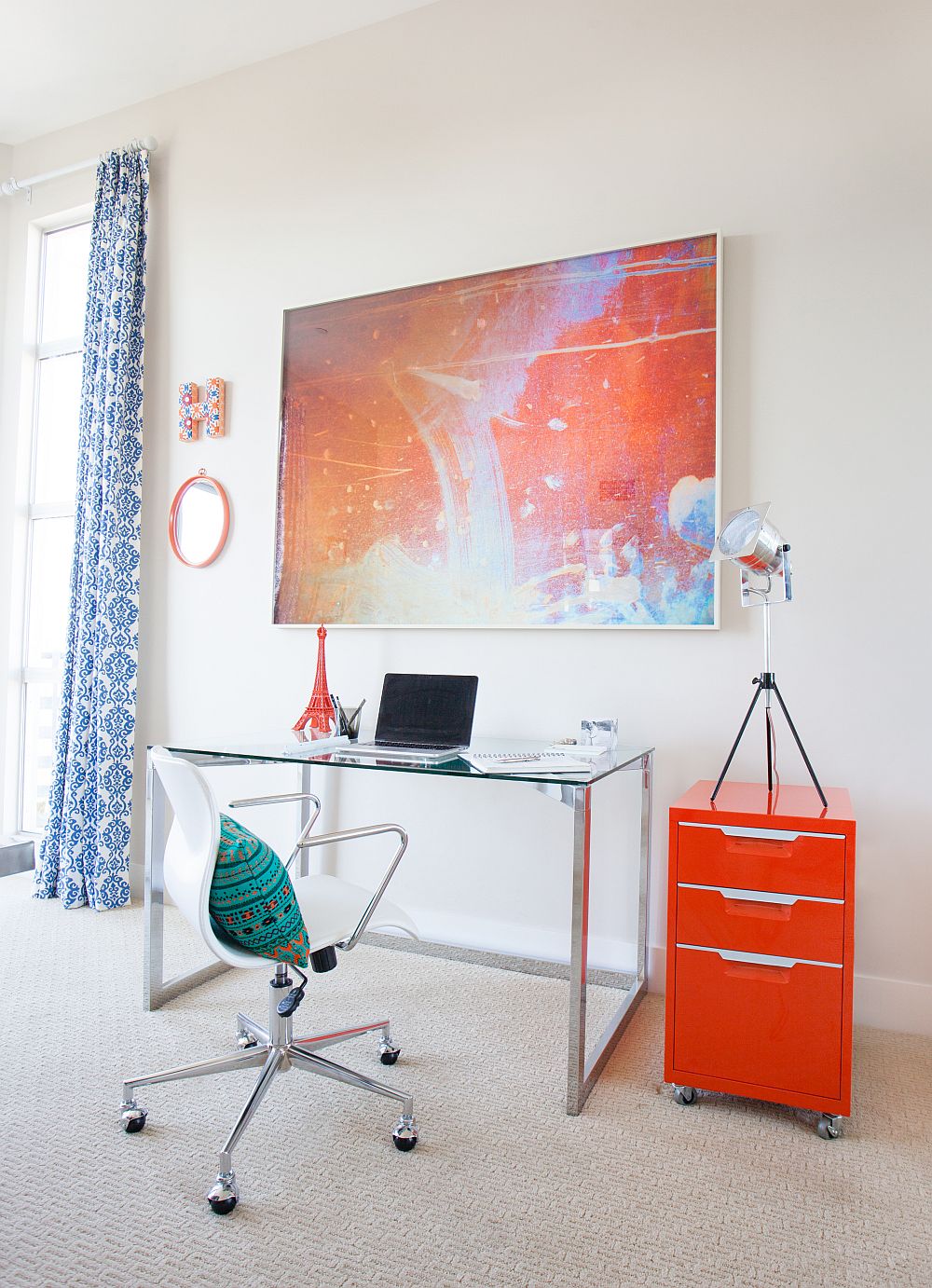 Lovely orange desk steals the show in the home office