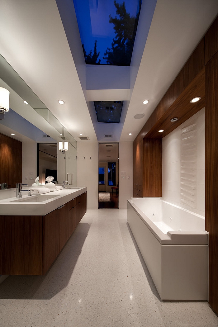 Midcentury modern master bath with fabulous use of skylights [Design: City Desk Studio]