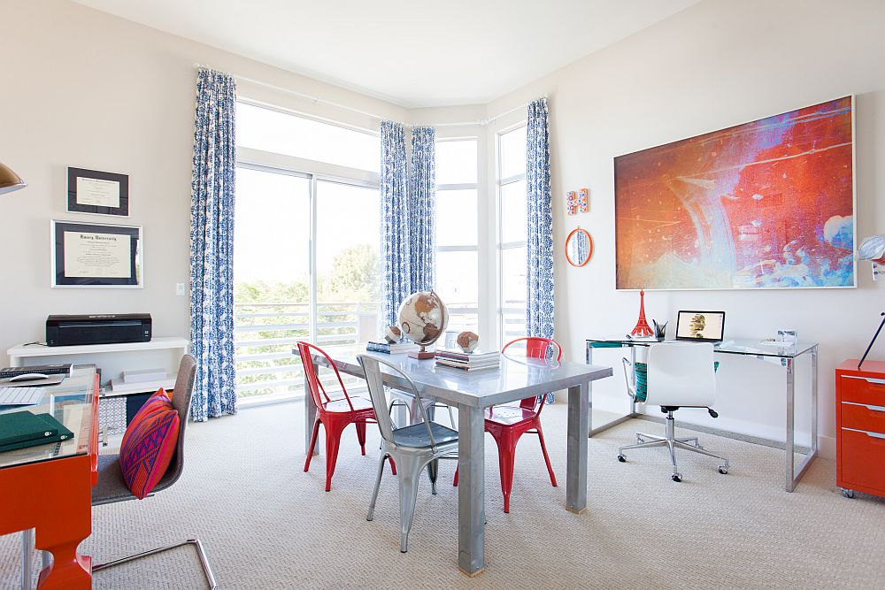 Modern home office with bright pops of Orange