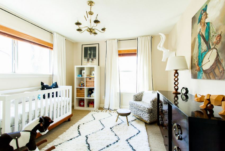 Modern nursery with carpet and an area rug