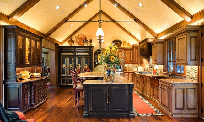 Opulent Dark-Toned Kitchen with Built-Ins