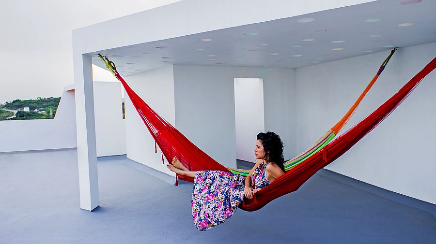 Rooftop terrace with ocean view and covered aread for hammocks