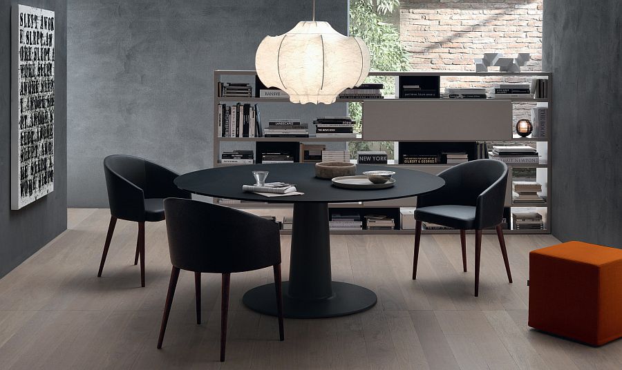 Rounde table in black with frosted lacquered glass top