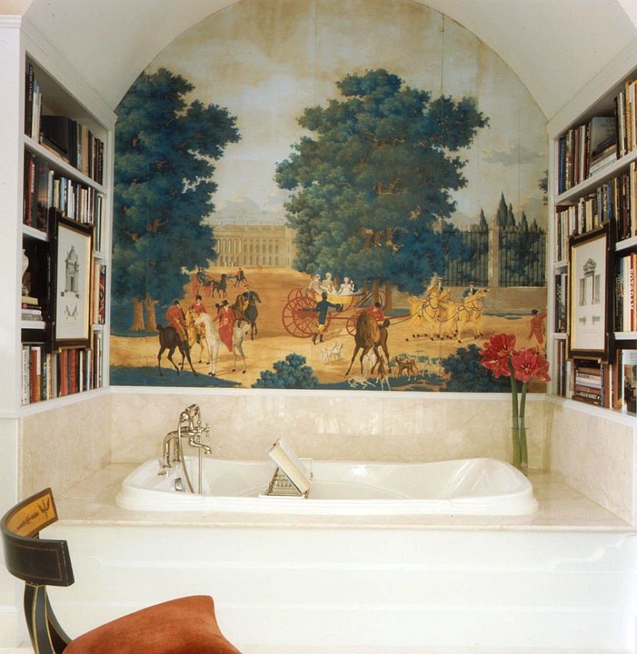 Secluded little niche for you and your books in the bathroom