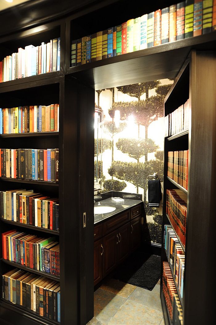 Secret bathroom hidden behind home library! [Design: Savvy Surrounding Style]