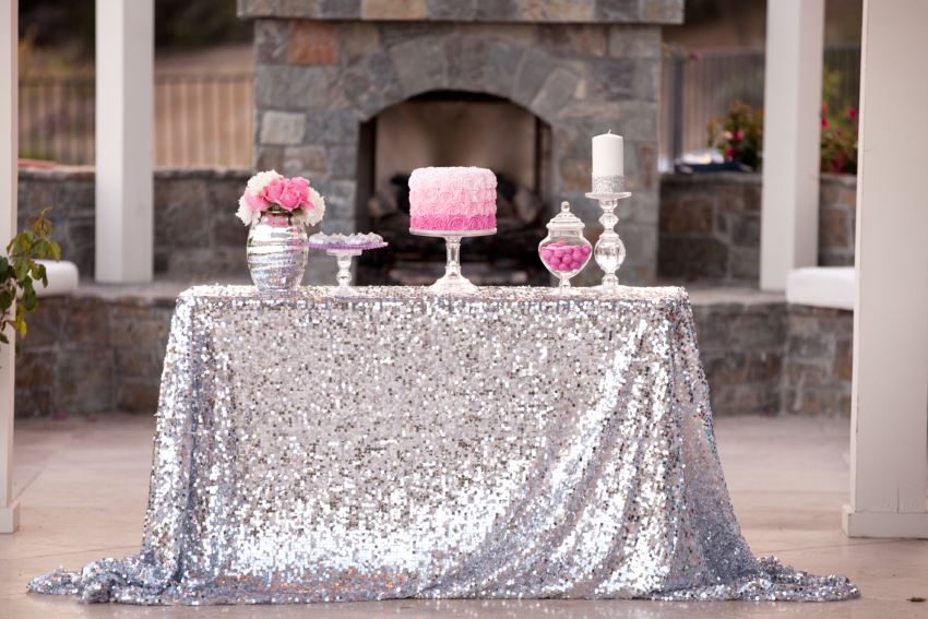 Silver sequin tablecloth from Candy Crush Events