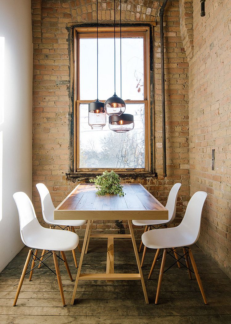 Small industrial style dining room with lovely lighting [From: Hennepin Made Lighting]