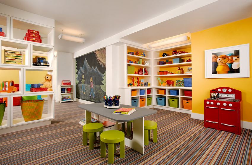 Striped carpet in a children's playroom