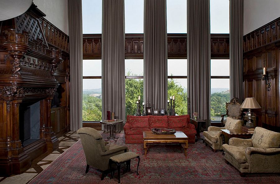 Window curtains define the appeal of this traditional family room [Design: Cravotta Interiors]