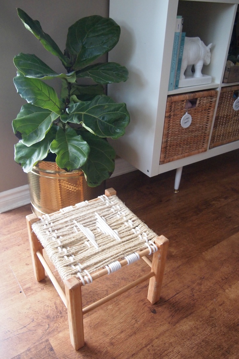 DIY Woven Footstool - finished stool