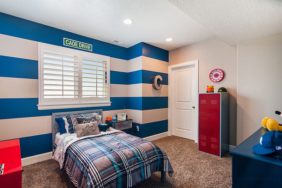 Add energizing color to the kids' bedroom with cool stripes [Design: C.F. Olsen Homes]