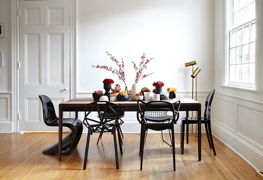 Amazing array of iconic chairs in black for the dining room [From: Lisa Petrole Photography and Stephane Chamard Architecte]