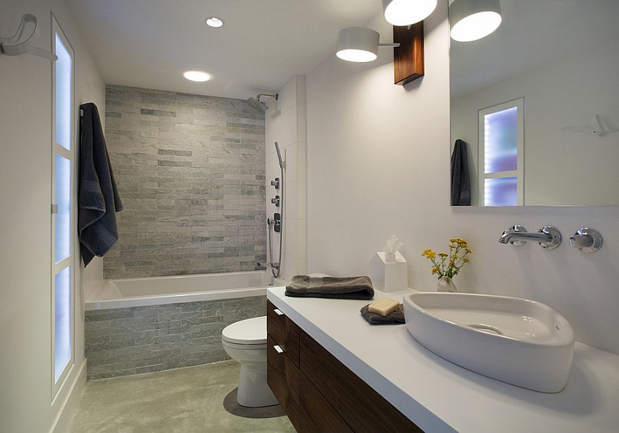 Bath and shower area in natural stone