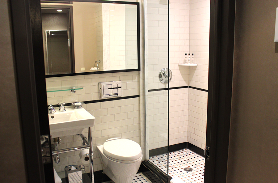 Bathroom with Black and White Subway Tile