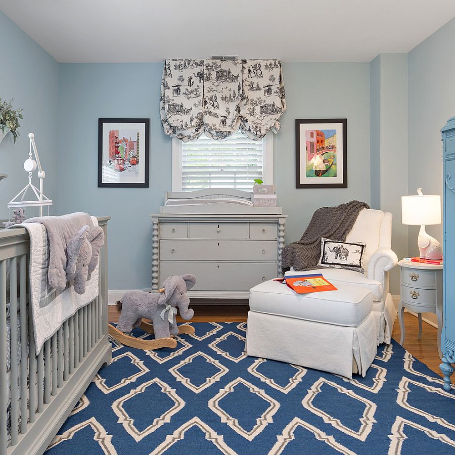 Attractive White Nursery Ideas With Blue Wall