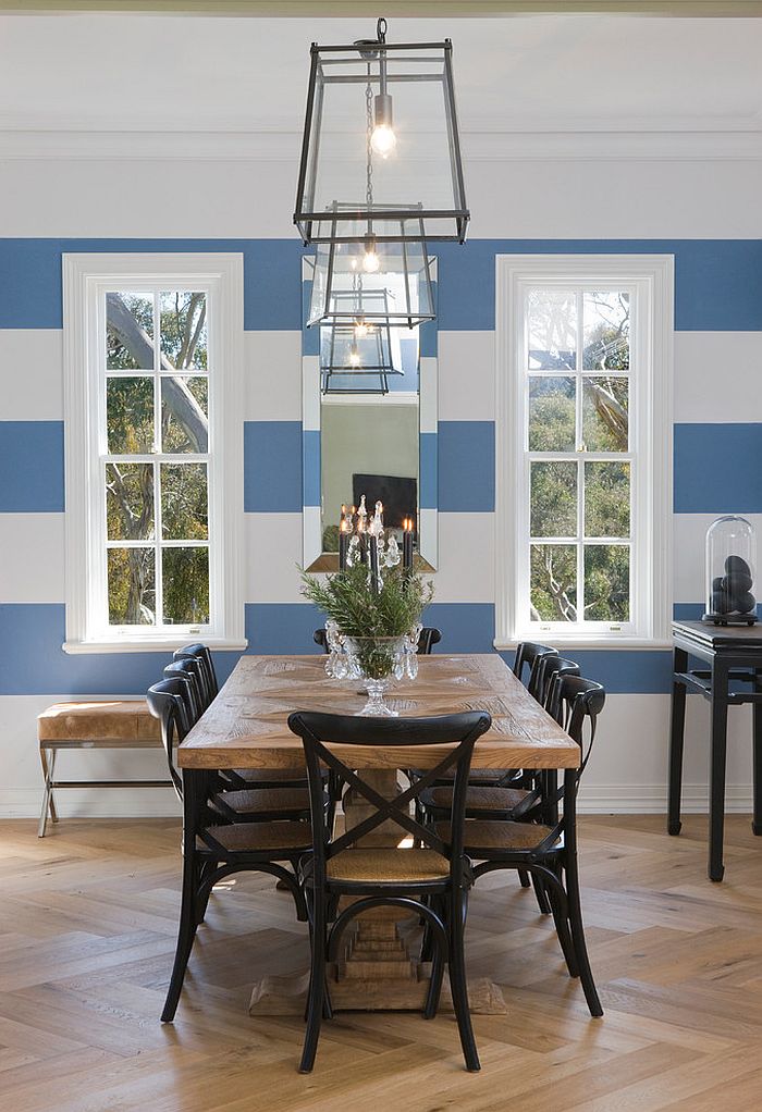 Blue and white stripes in the dining room give it a cheerful look [Design: One Rundle Trading Company]