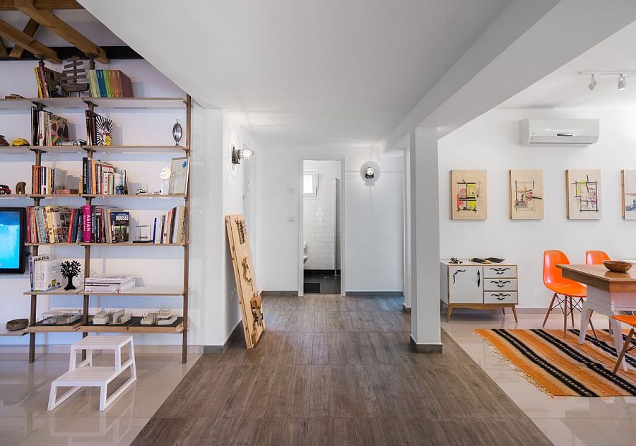 Bookshelves add elegant style to the living area of the house