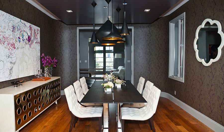 Brilliant combination of gray, black and white in the dining room