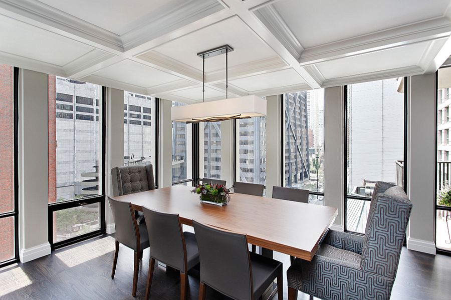 Ceiling brings an interesting dynamic to the dining room [Design: 2 Design Group]