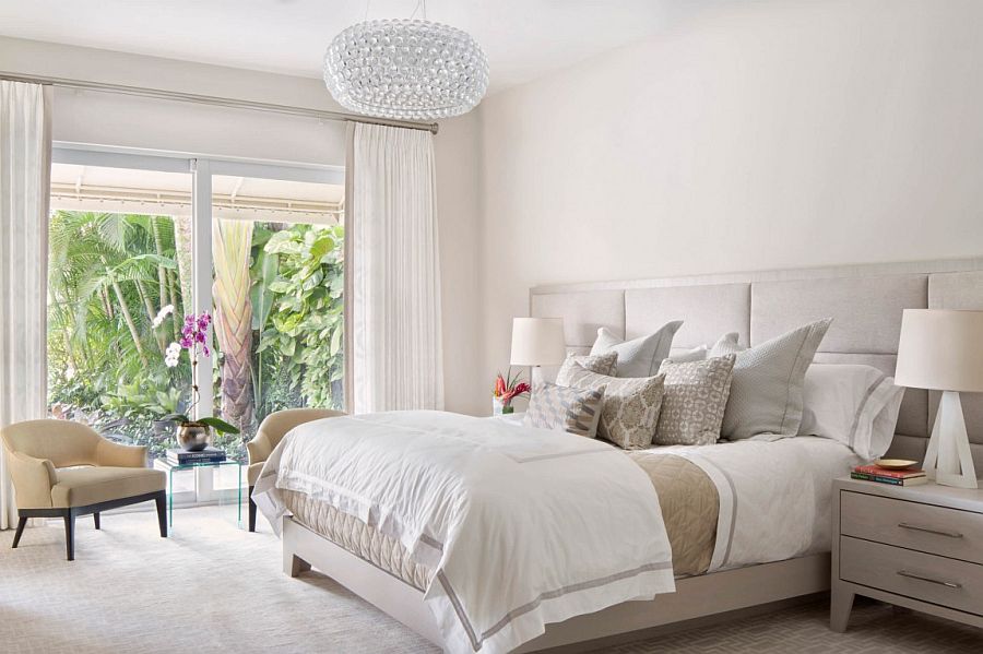 Classy Caboche chandelier enlivens the serene bedroom