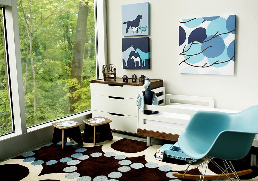 Combine blue with other darker hues for a stylish, contemporary nursery [Design: Avalisa Design]