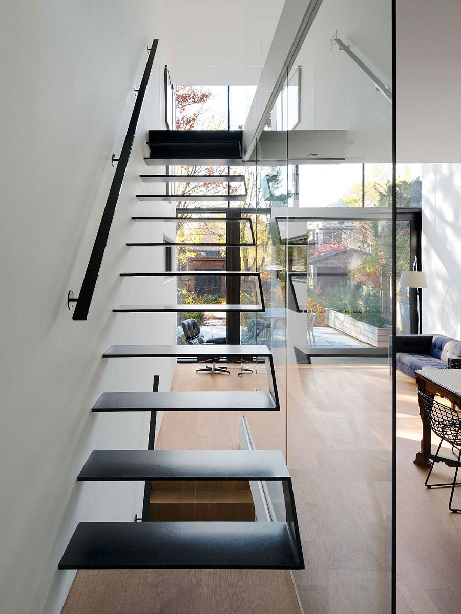 Cool floating staircase adds to the contemporary appeal of the interior