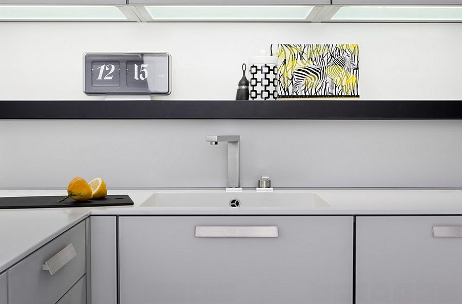 Corner cabinets and sleek floatings helf make smart use of space