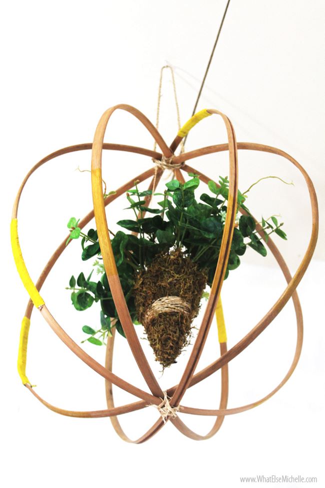 DIY embroidery hoop plant sculpture