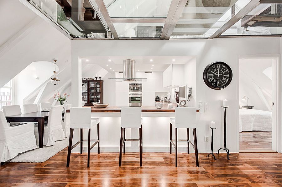 Dining area and kitchen on the lower level of the house