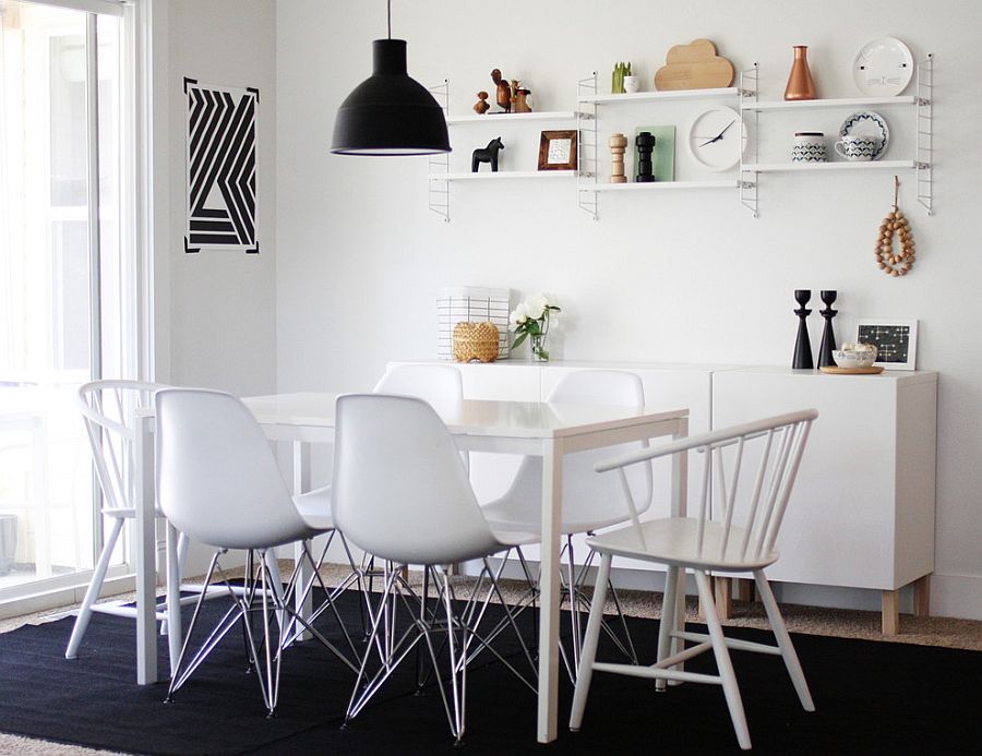 Dining room with Scandinavian style in black and white