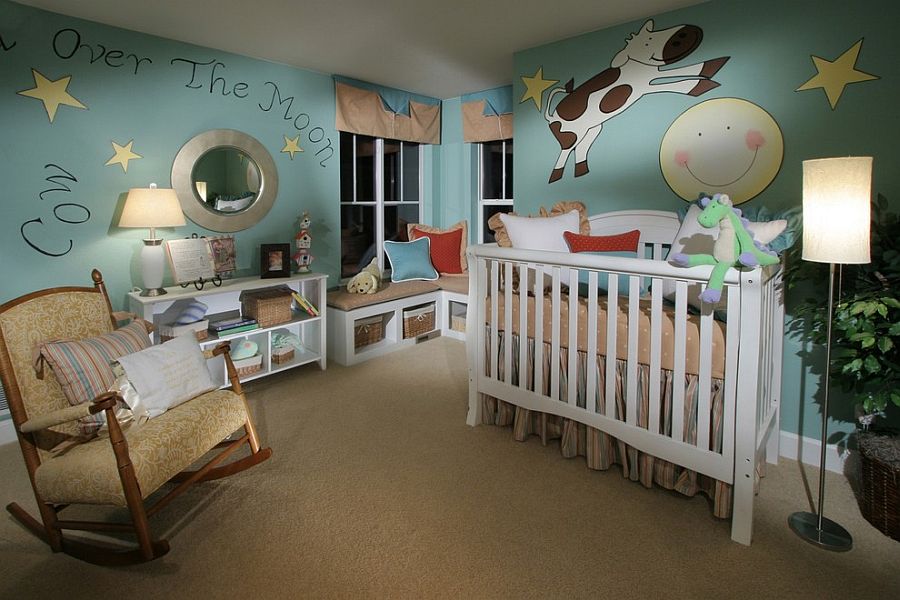 Eclectic nursery design with a splash of blue