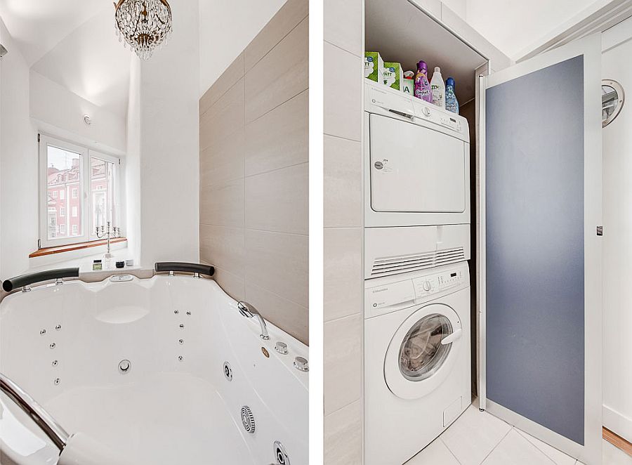 Exquisite attic apartment manages to fit in even a Jacuzzi and laundry space