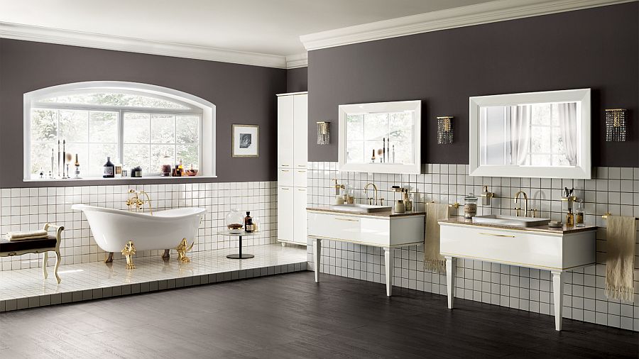 Exquisite bathroom in gray, white and gold