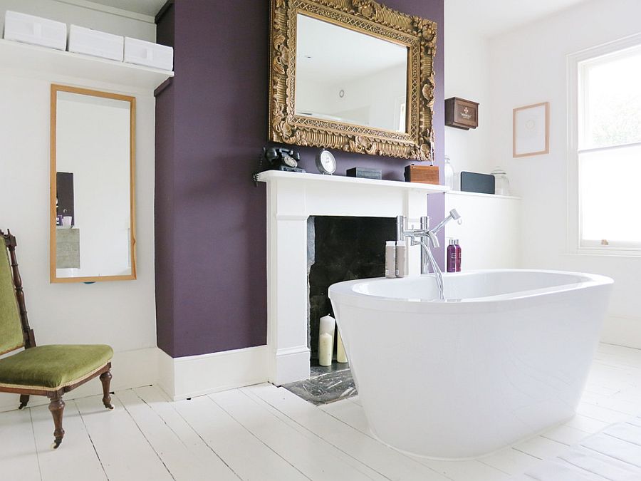 Exquisite eclectic bathroom with a purple accent wall [Design: Mad About Your House]